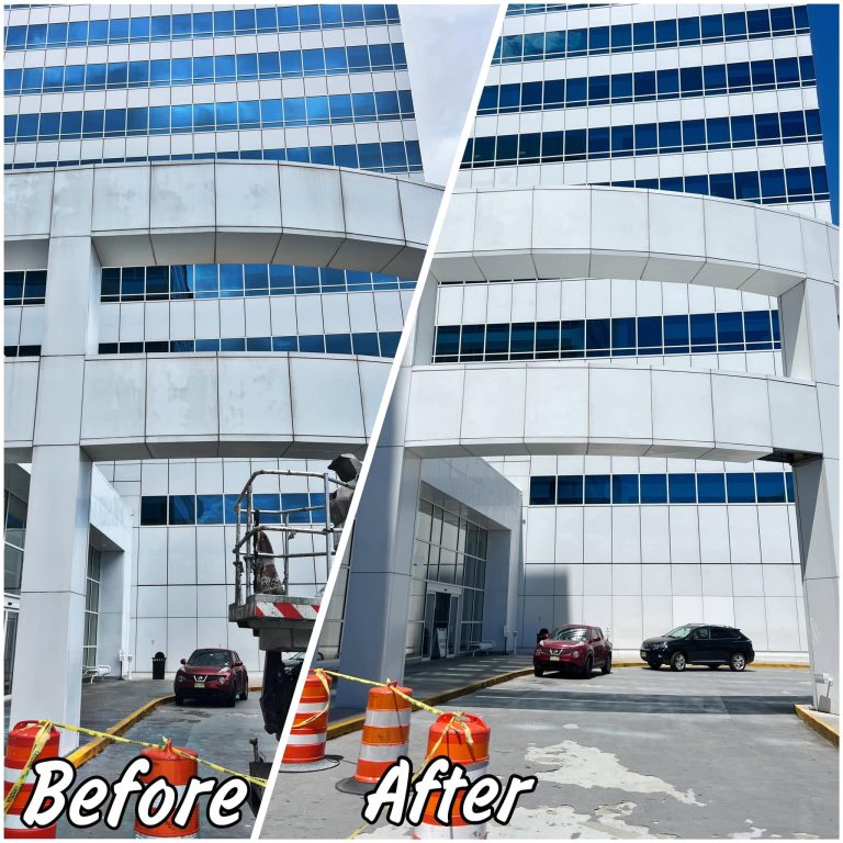 Before and after: Office building entrance
